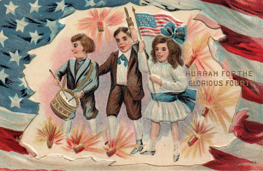 Hurrah for the Glorious Fourth Patriotic vintage postcard American Flag
