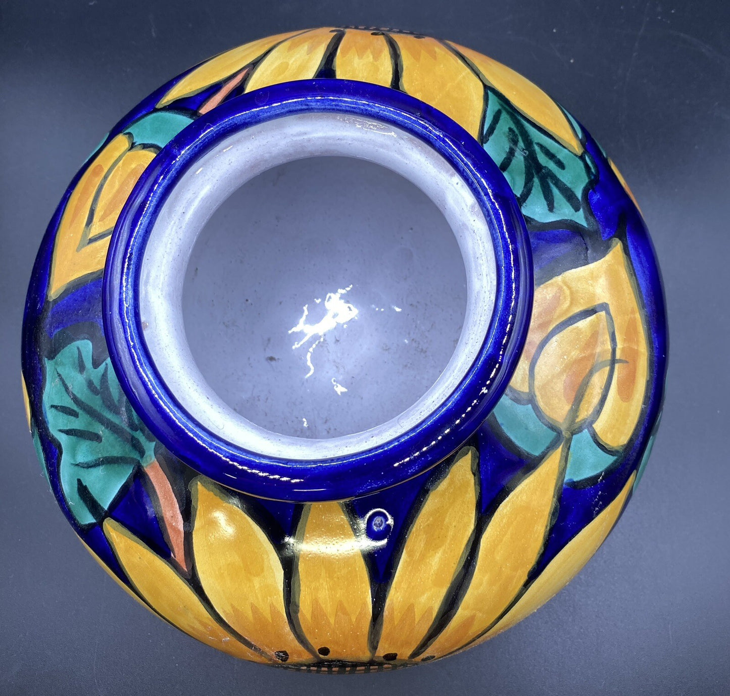 vintage 9" Terracotta Pottery Planter Vase Mexican Talavera 1980's Sunflower