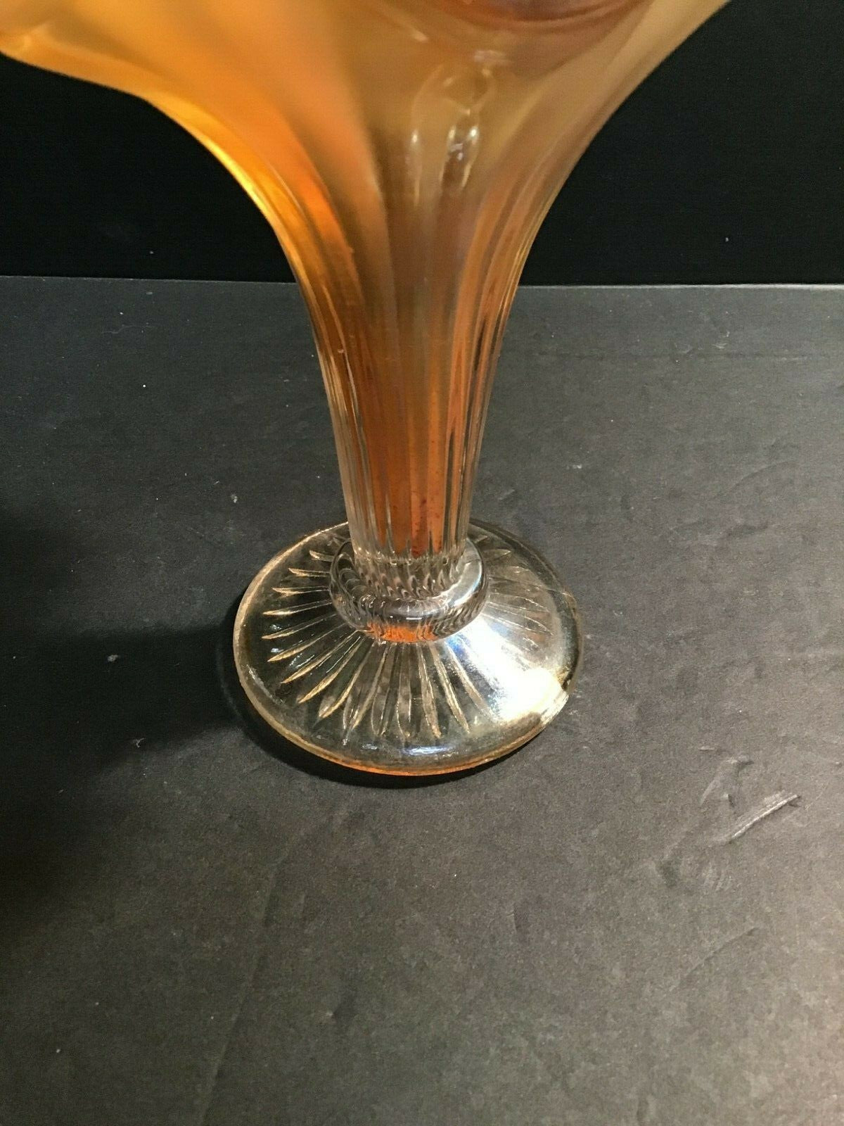 6" Marigold Clear Stem Tulip Shaped Iridescent Carnival Glass 