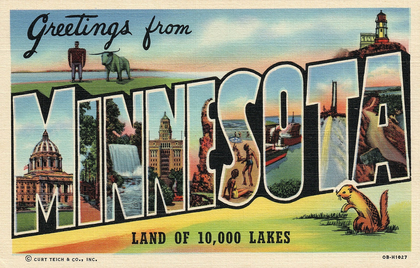 Minnesota MN Land of 10,000 Lakes Large Letter  Postcard
