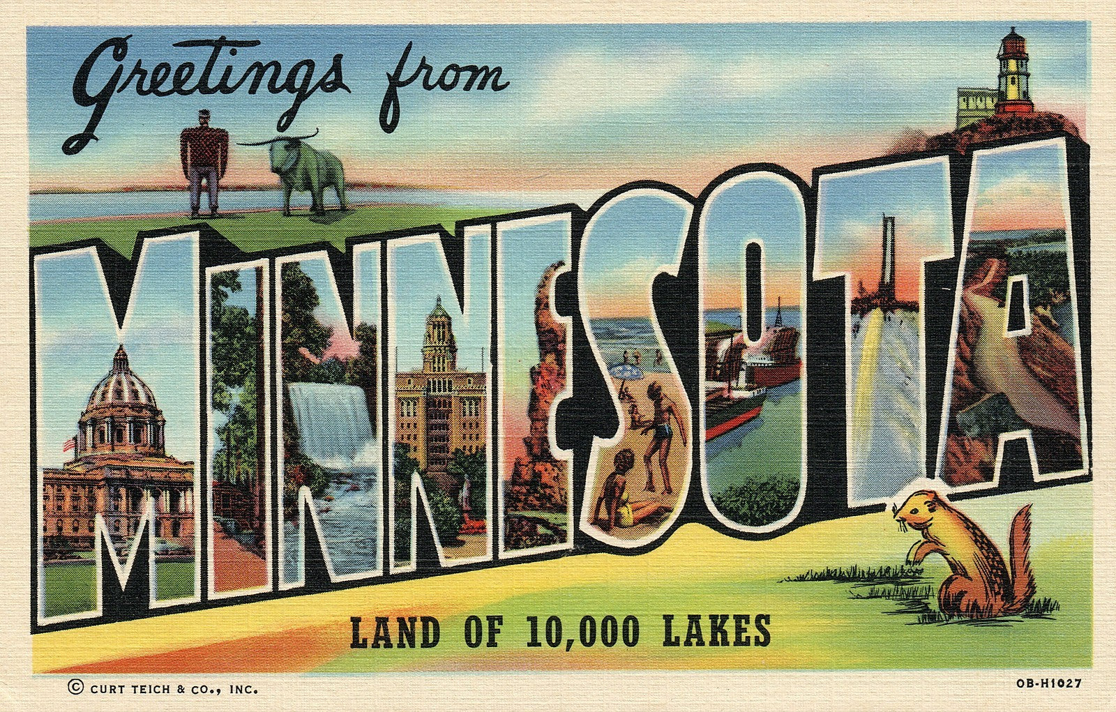 Minnesota MN Land of 10,000 Lakes Large Letter  Postcard