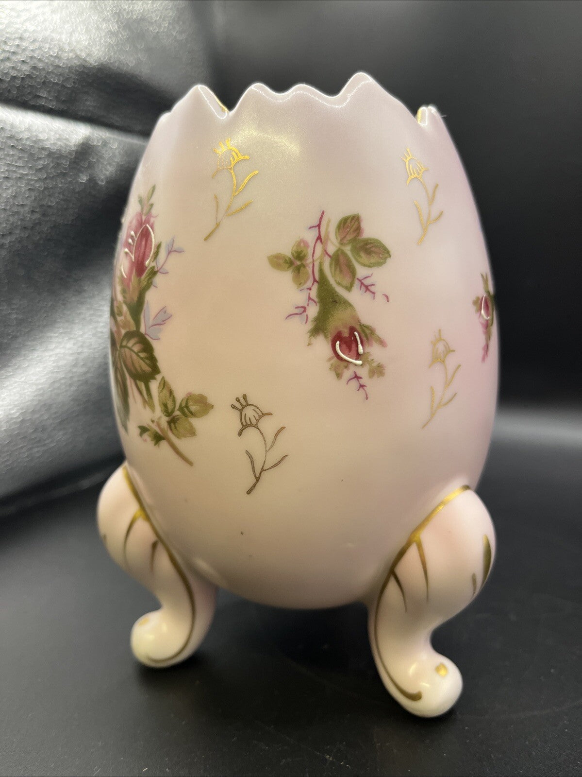 VINTAGE EGG VASE PINK CRACKED EGG VASE FOOTED EGG VASE 6.25 inch