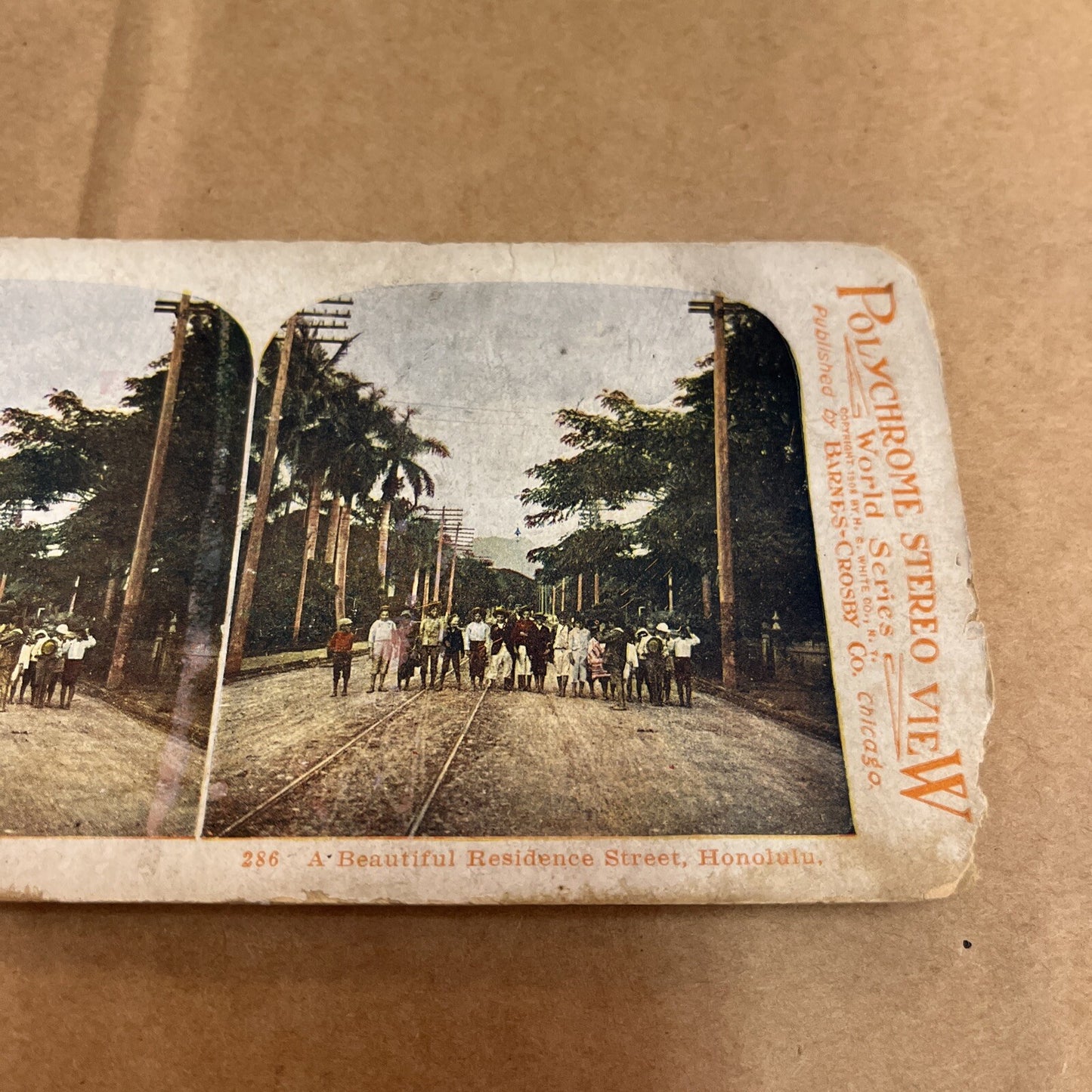 THE BEAUTIFUL RESIDENCE STREET, HONOLUIU, POLYCHROME STEREOVIEW Color Card