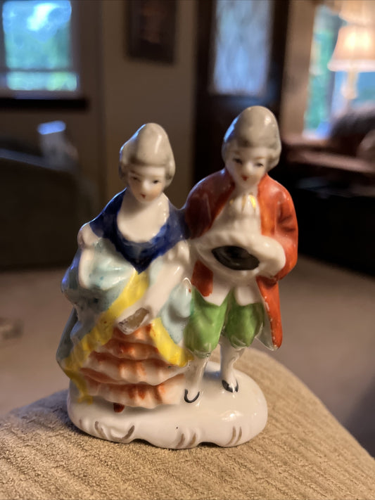 Vintage Porcelain Figurine Victorian Couple Hand Painted Made in Occupied Japan