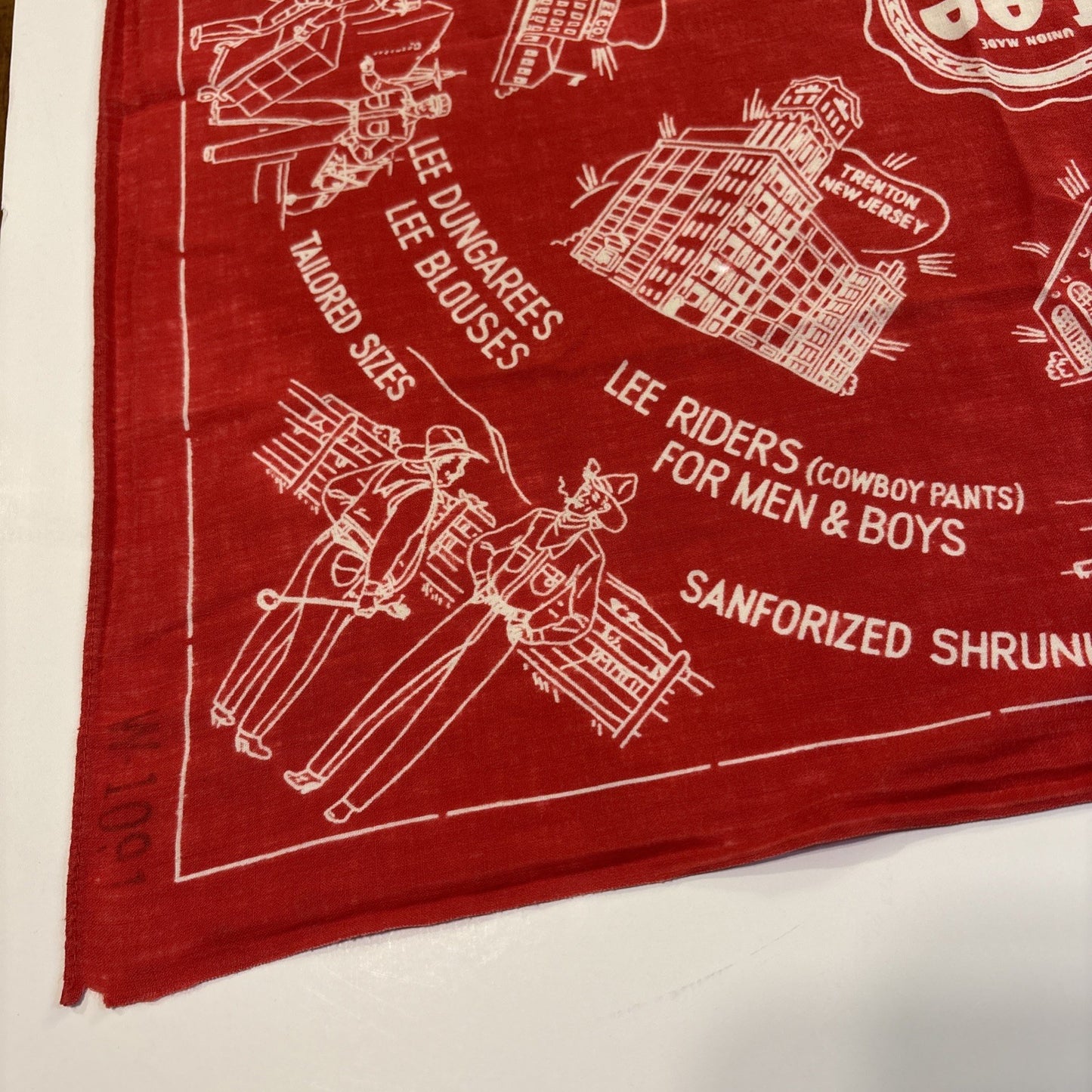 Lee Union Made Red Bandana 1950s Advertising Handkerchief 21-1/4" x 20-1/4"