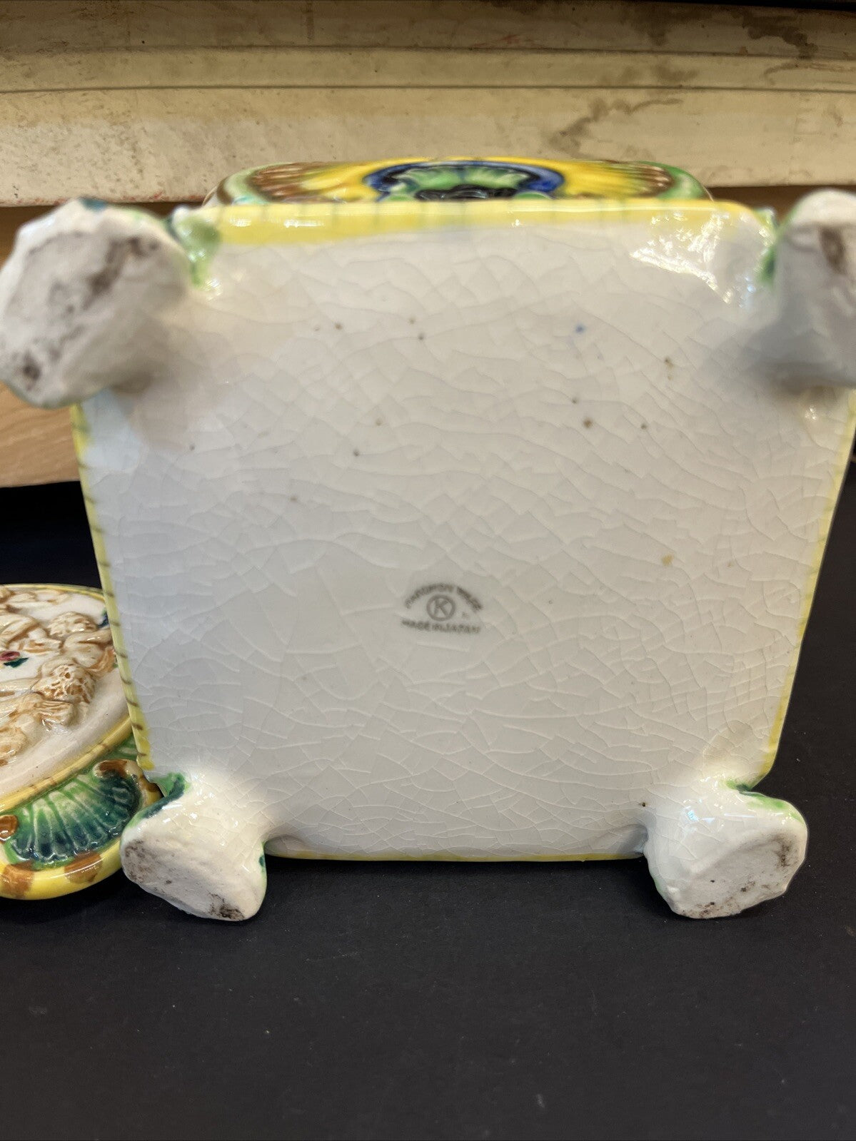 Vintage 50s Japanese Trinket Box Majolica Maruhon Ware Bonboniere Lidded Jewelry