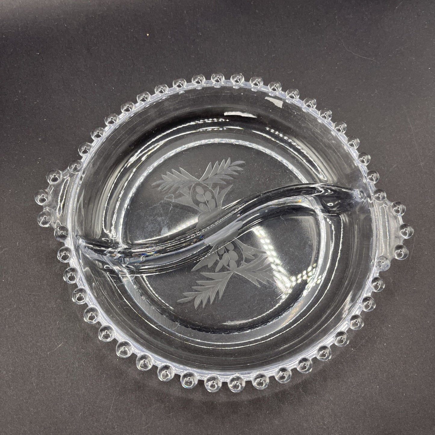 Vintage Antique Candlewick Glass Divided Dish Floral Pattern