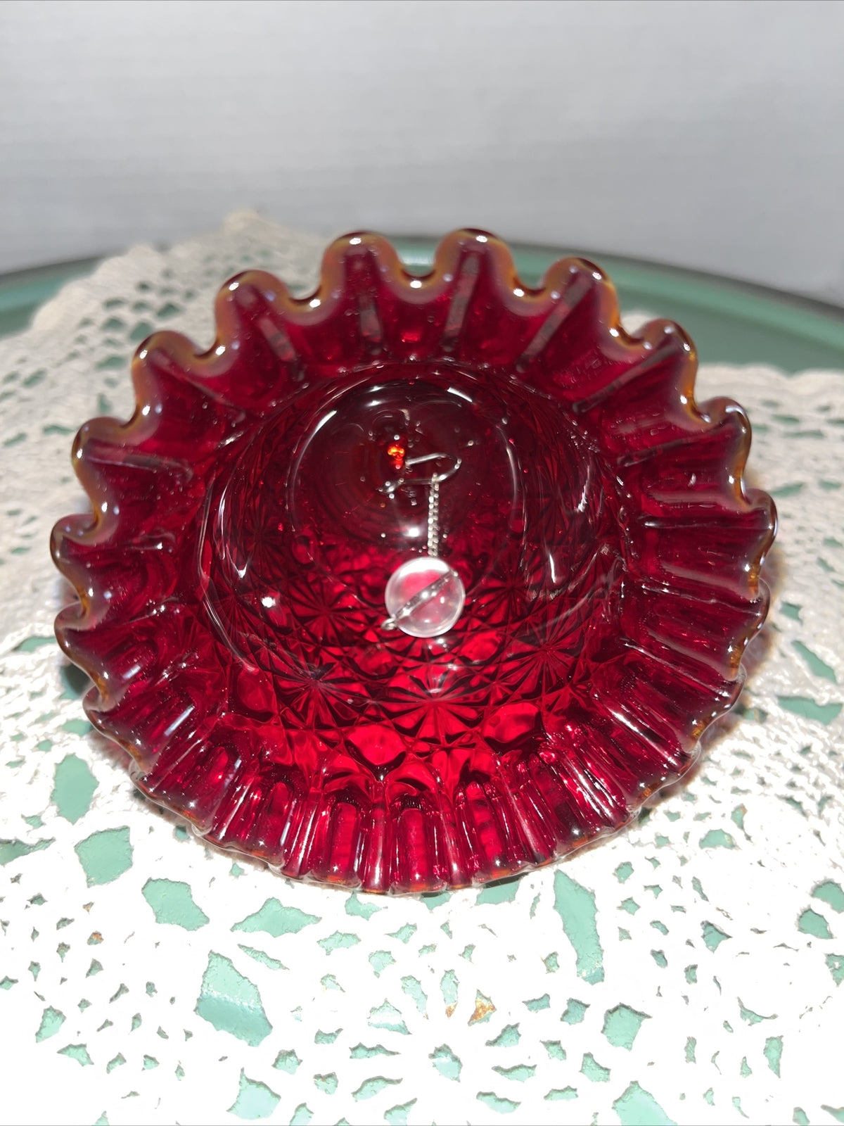 Fenton Art Glass-Ruby Red Orange DAISY & BUTTON BELL- Ruffled Rim