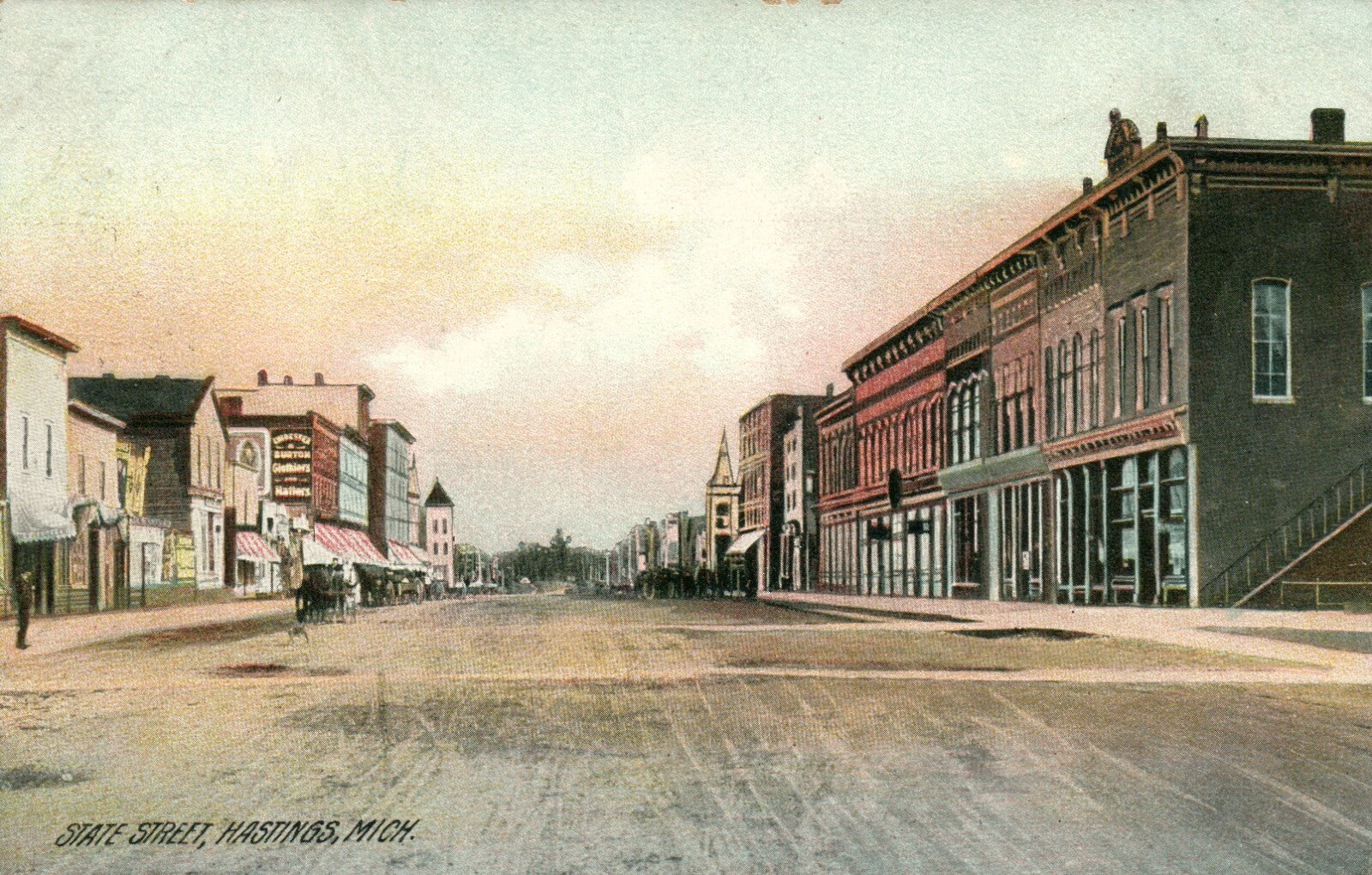 Printed Photo State Street Hastings MI MICH Michigan Postcard 