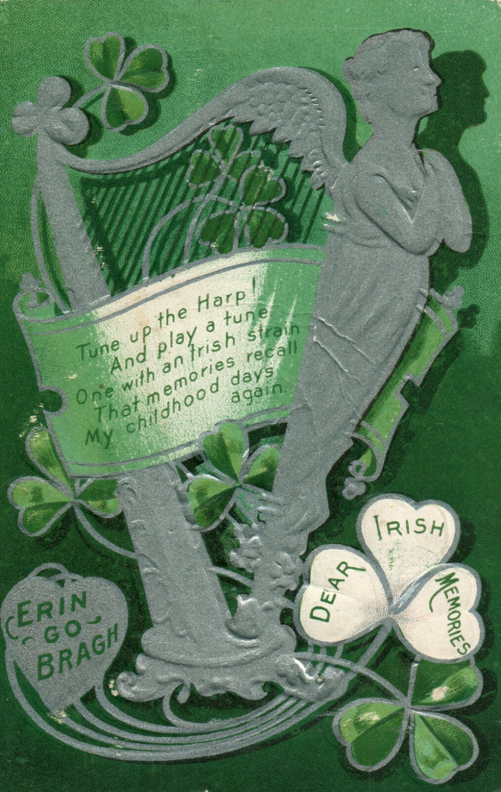 Dear Irish Memories St Patrick's Day Silver Harp Vintage Postcard Series 2