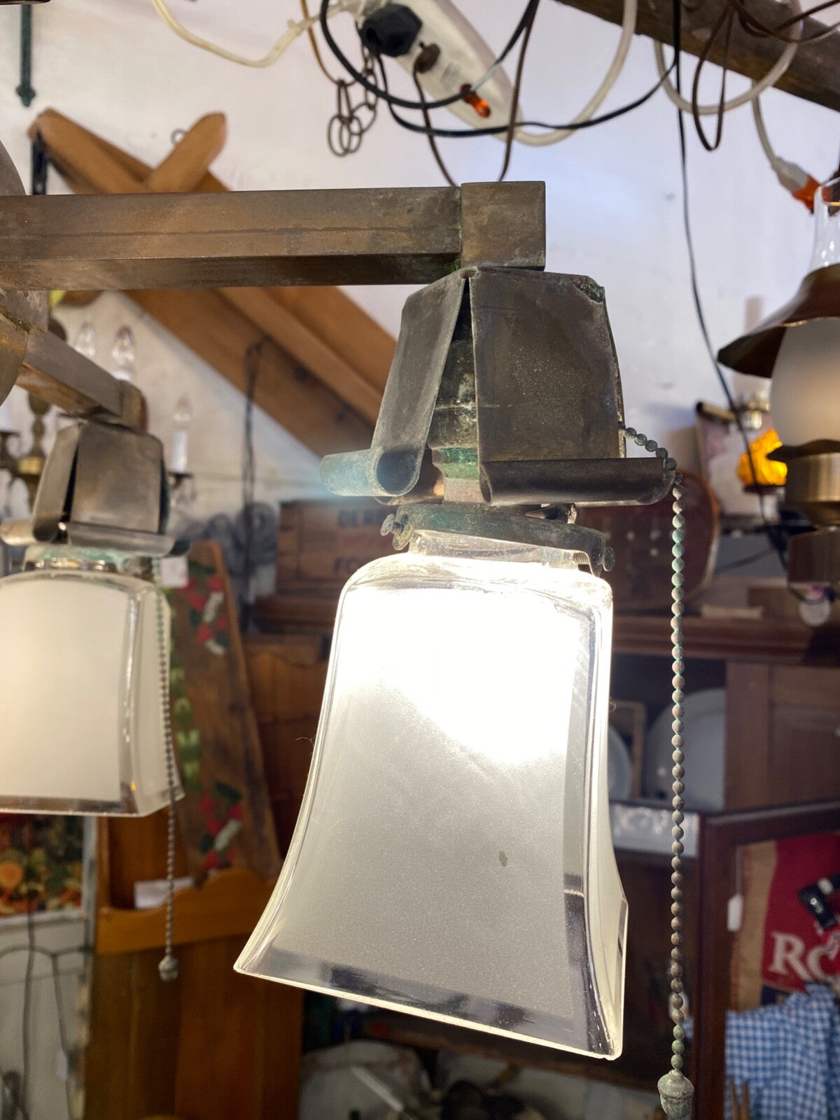 4 Light 1910s Craftsman Hubbell Socket Chandelier Arts & Crafts Mission