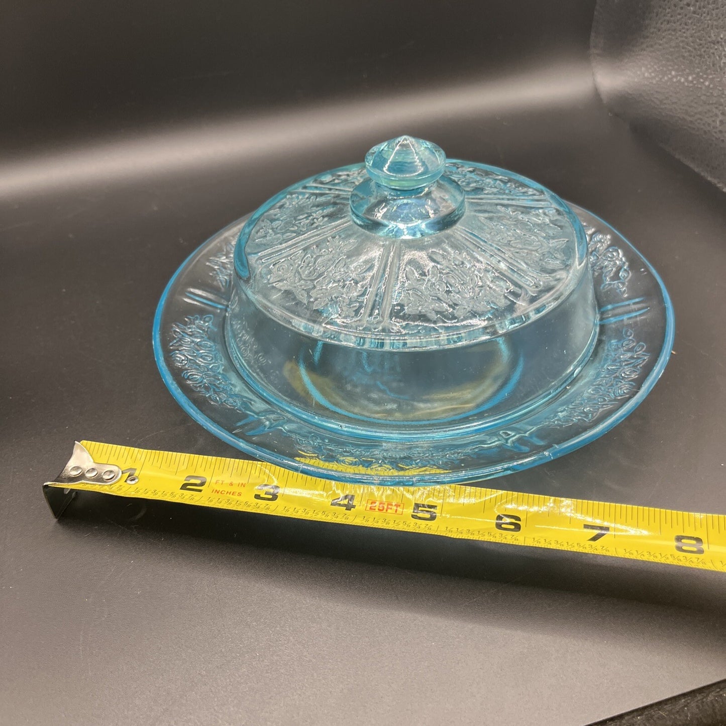 Federal Glass CABBAGE ROSE Sharon BLUE or AQUA BUTTER or CHEESE DISH with Cover