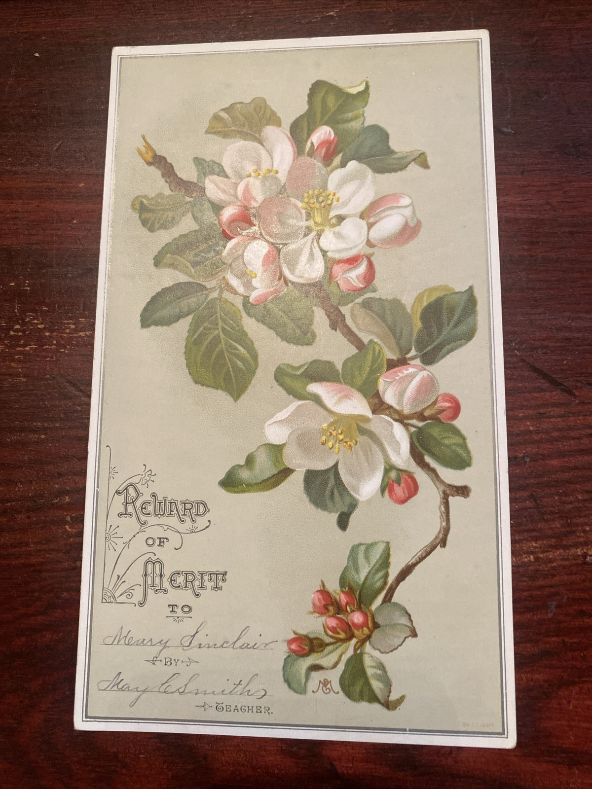 Reward of merit Vintage Victorian School Ephemera Apple Blossom Tree