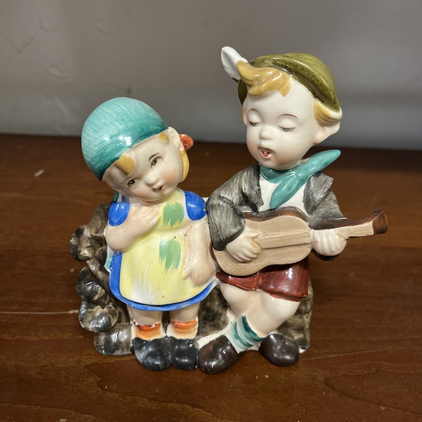 Vintage  Porcelain Wall Pocket  Boy & Girl Ceramic Old Japanese Figurine Kids