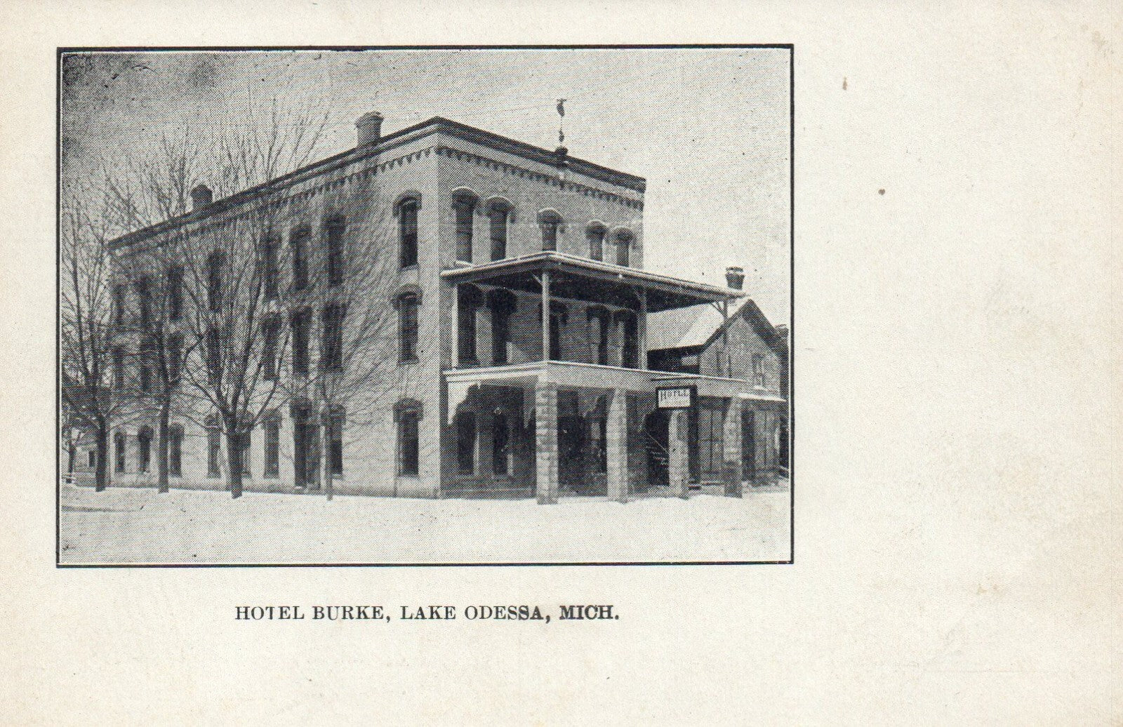 RARE Hotel Burke in Lake Odessa Michigan MI Postcard