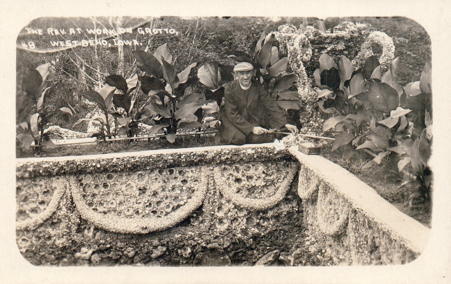 Real Photo The Rev at Work on Grotto West Bend Iowa IA Iowa vintage Postcard