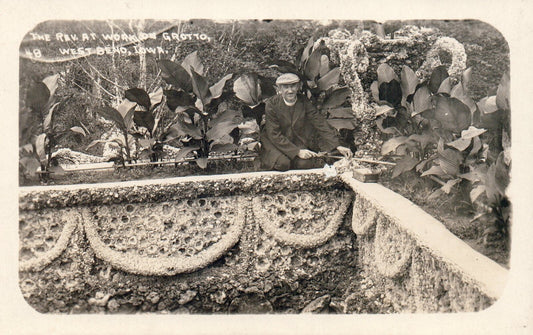 Real Photo The Rev at Work on Grotto West Bend Iowa IA Iowa vintage Postcard