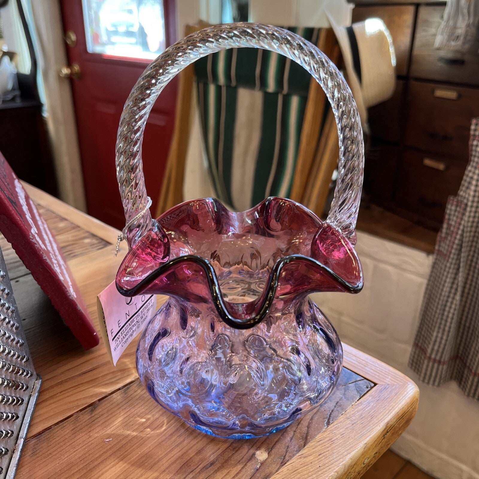 Fenton Mulberry Basket Cranberry To Purple To Blue 8 In High
