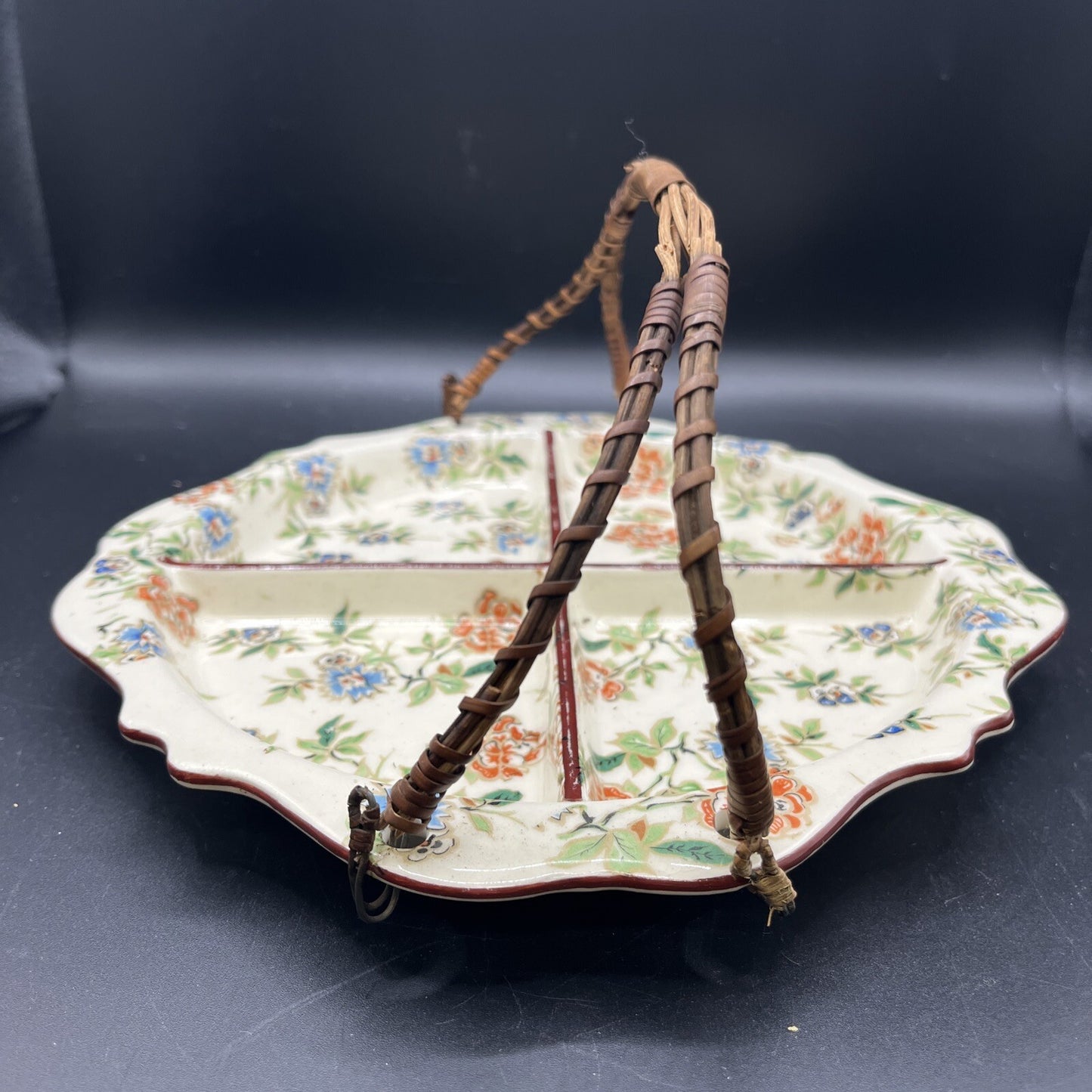 Vintage Erphila “Eton” Pattern  - Handled Divided Dish - Czechoslovakia 9” RARE