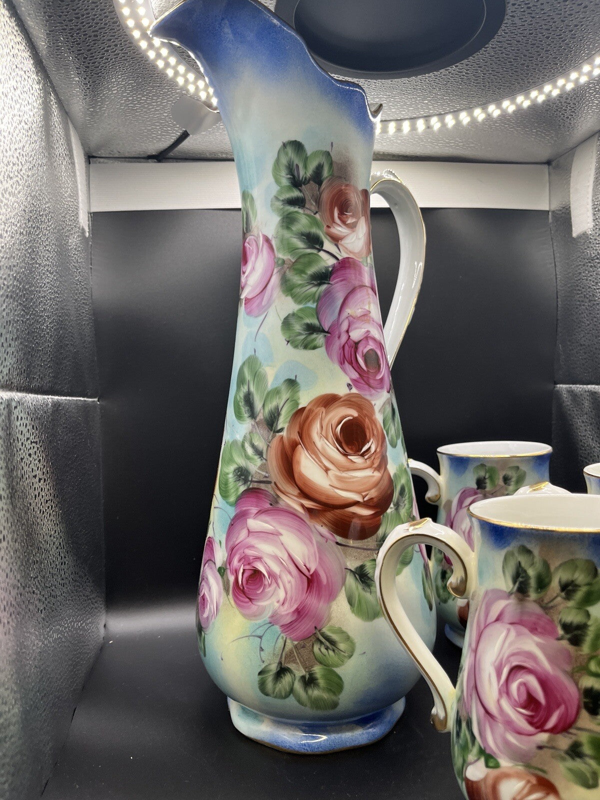 Limoges Fleur De Lis Mark Chocolate Pot and Cups. 5 Piece Set