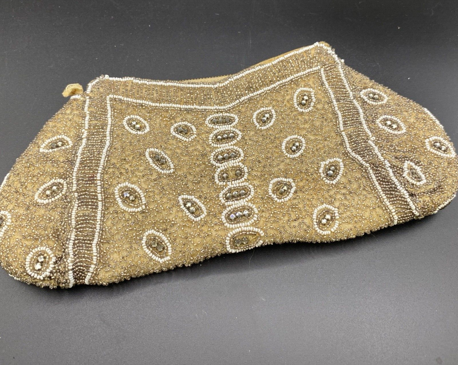 Unbranded  vintage Beaded Purse  clutch Circa  1950's tan