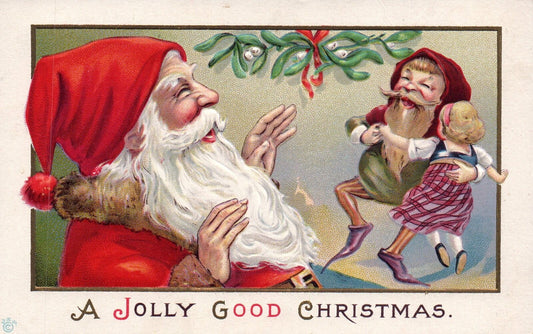 A Jolly Good Christmas Santa Watching Children Dance Vintage Santa Postcard