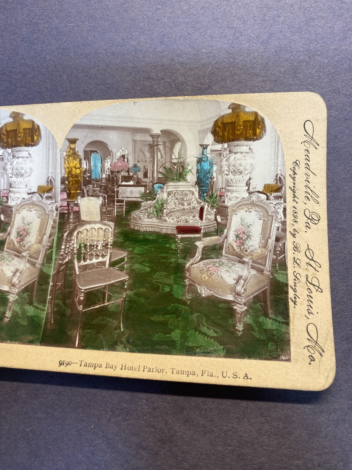 1898 Real Photo tinted Tampa Bay FL Florida Hotel Parlor  Stereoview
