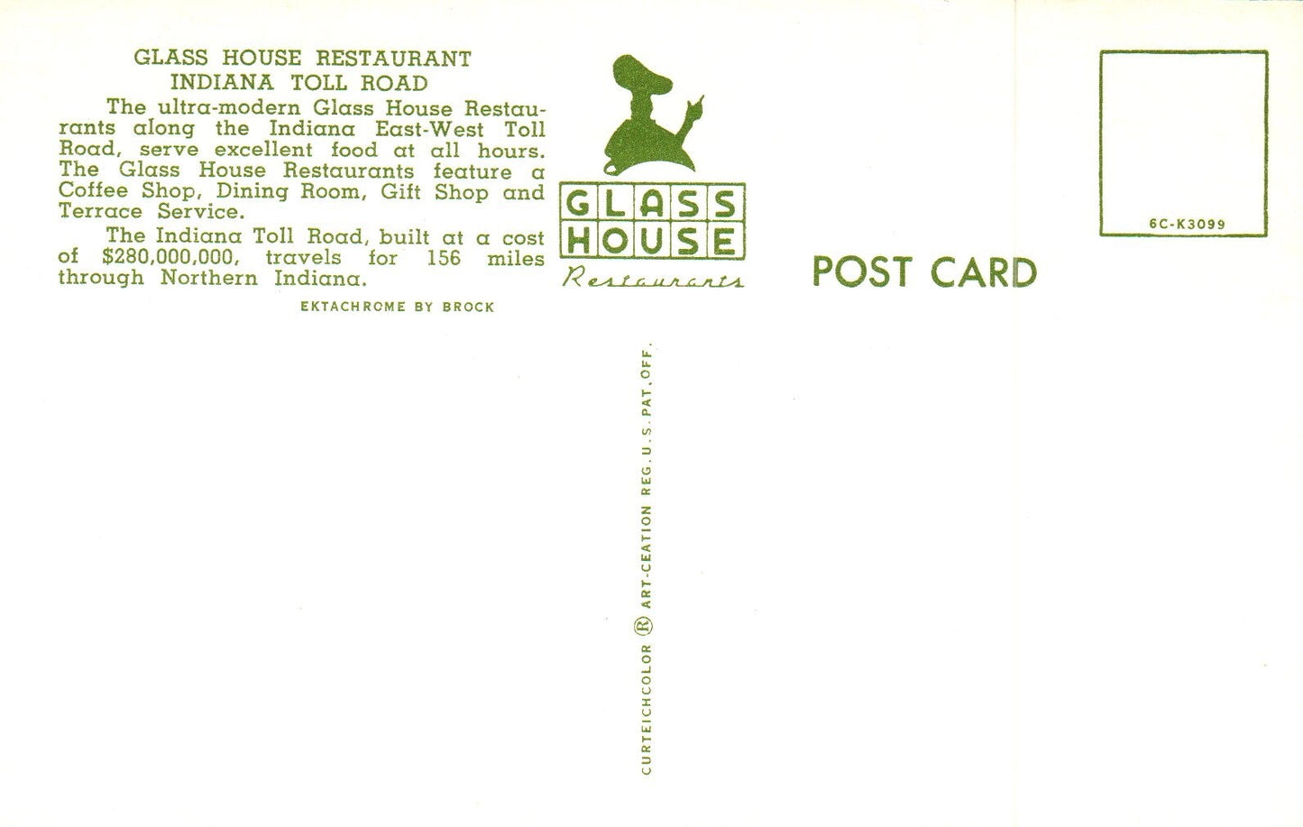 Glass House Restaurant off the Indiana Toll Road Indiana IN Vintage Postcard