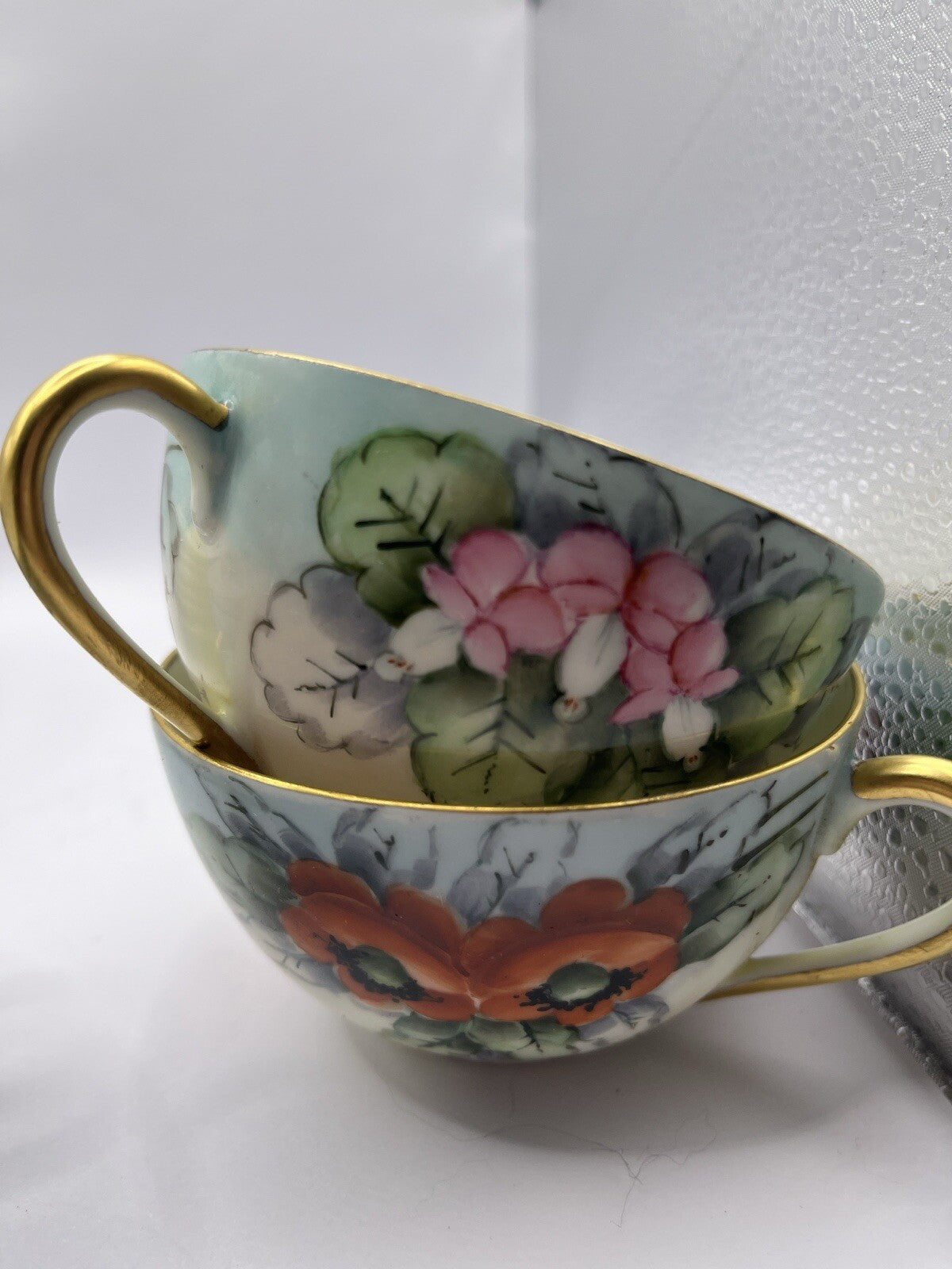 Vintage 6 Nippon 2 Piece Set Sandwich Plate & Cup W/Gold Trim And Flowers