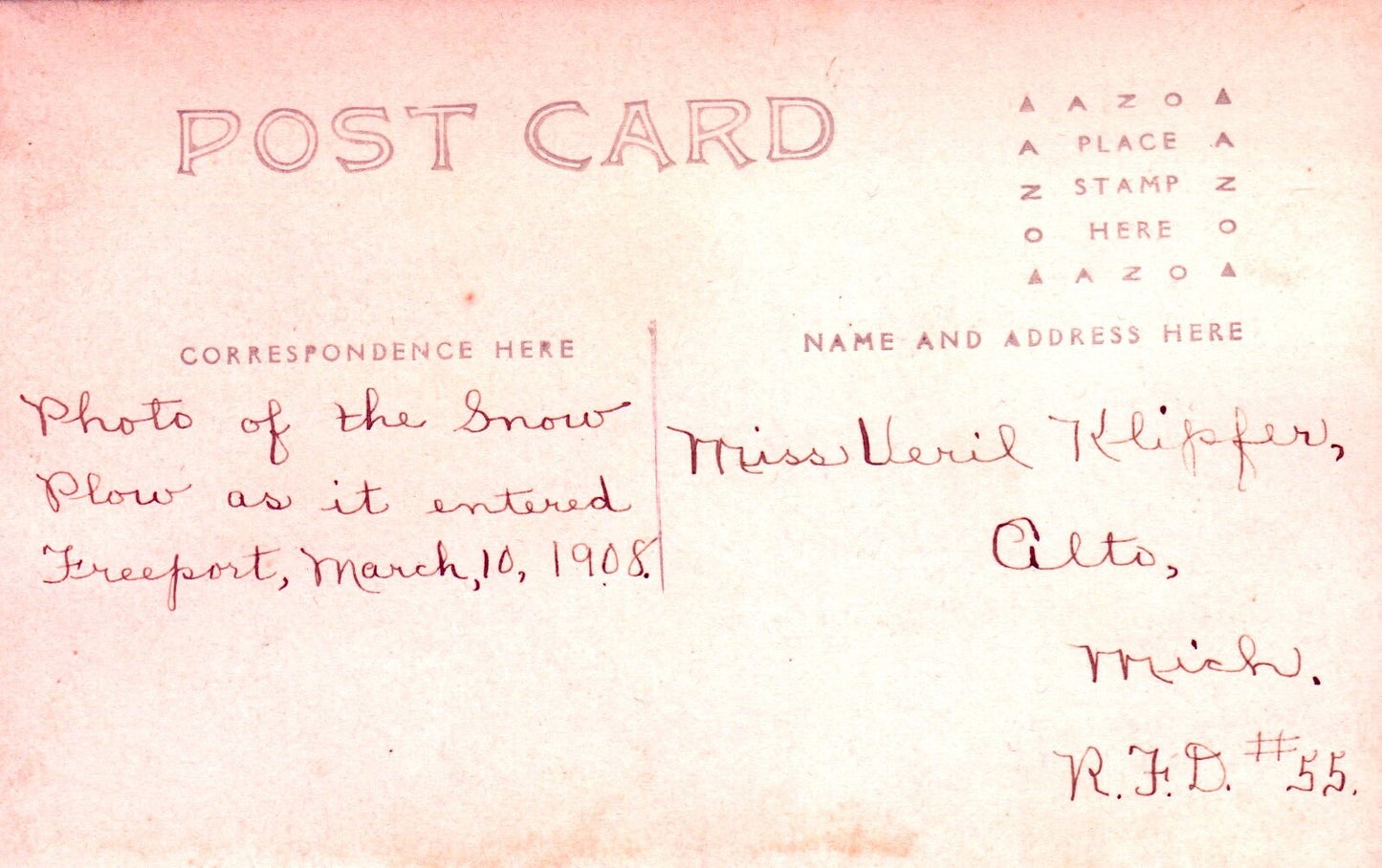 Real Photo of Pure Marquette SP12 Train Snow Plow Freeport Michigan MI Postcard