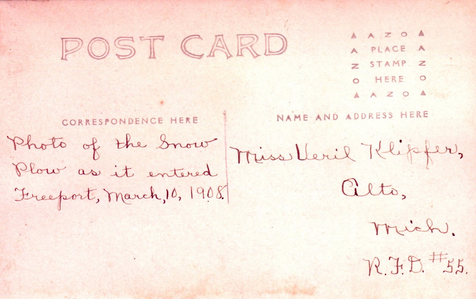 Real Photo of Pure Marquette SP12 Train Snow Plow Freeport Michigan MI Postcard