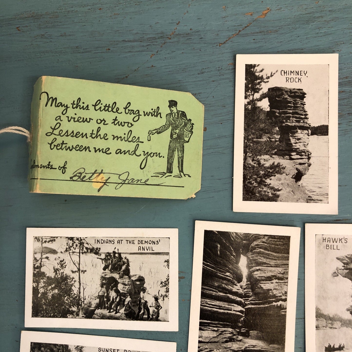 Souvenir Mini Photo View Cards Black & White in US Mail Bag Wisconsin Dells WI