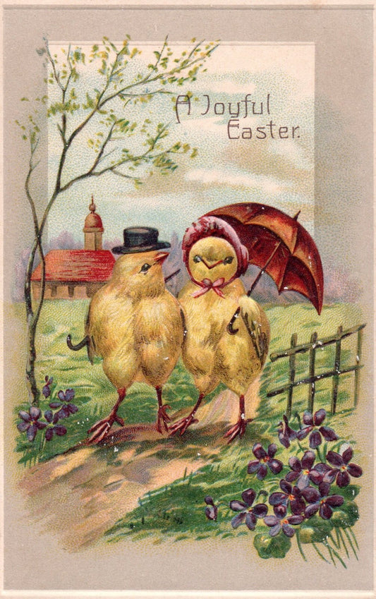 A Joyful Easter Little Chicks Going For a Walk Together Vintage Easter Postcard