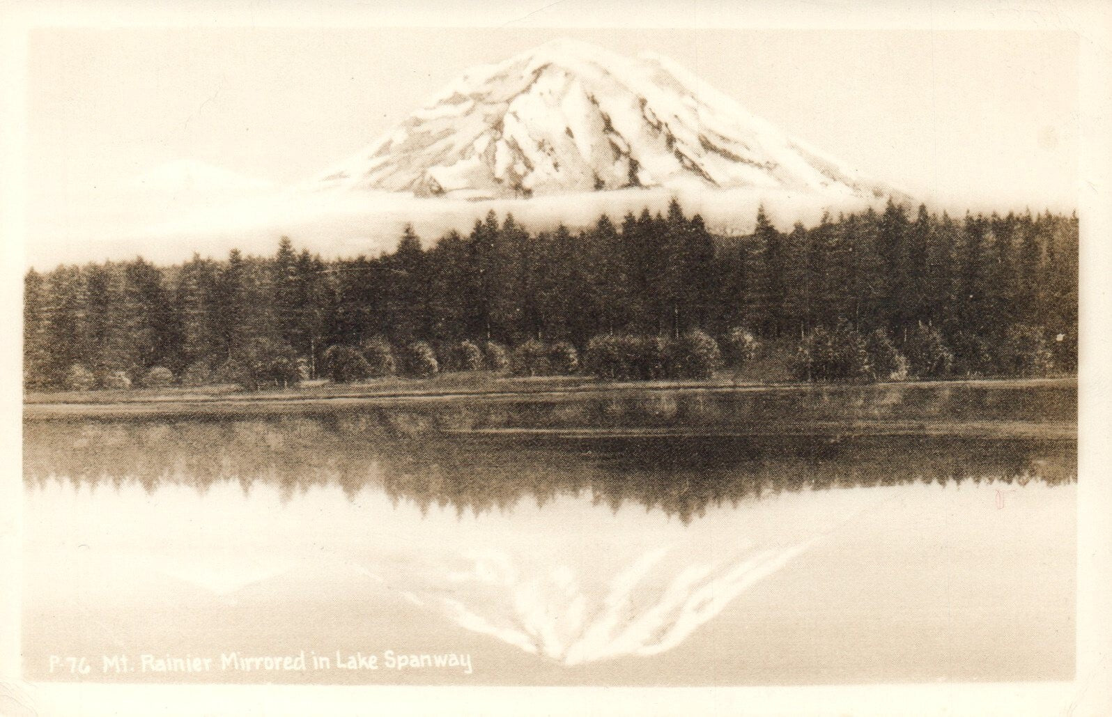Mt. Rainier Mirrored in Lake Spanway Washington Real Photo P-76 Postcard