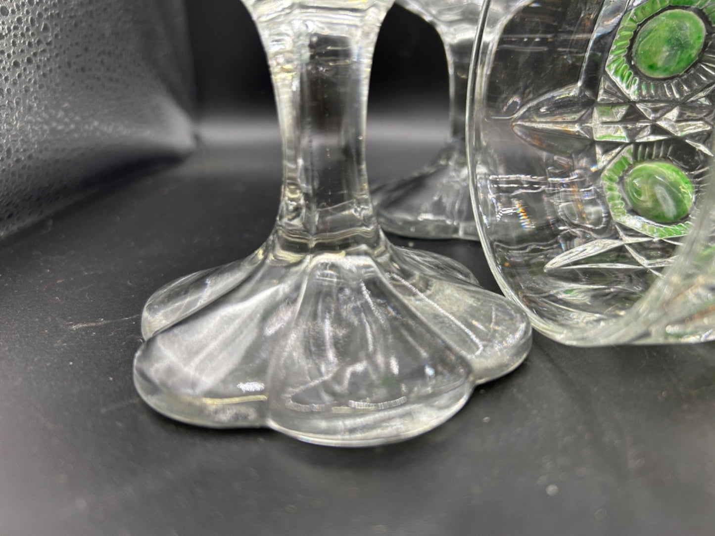 EAPG Newport 5X Goblets Glass Bull's Eye & Daisy Green Stain