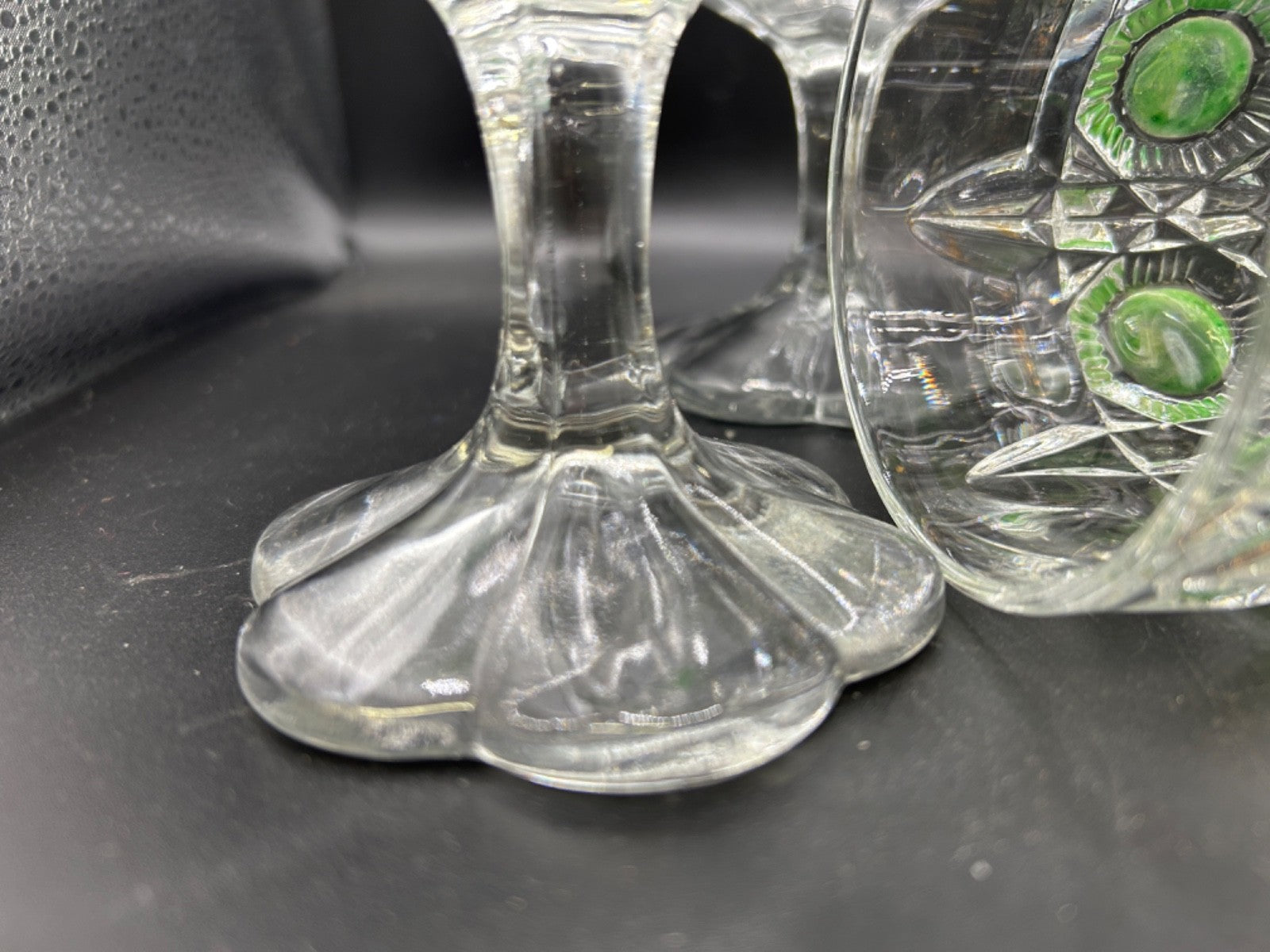 EAPG Newport 5X Goblets Glass Bull's Eye & Daisy Green Stain