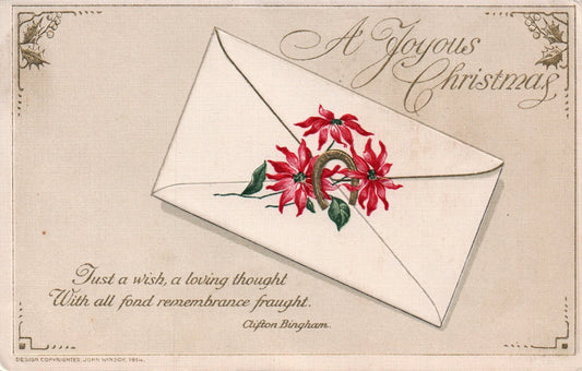 John Winsch A Joyous Christmas Envelope Vintage Poinsettia Postcard