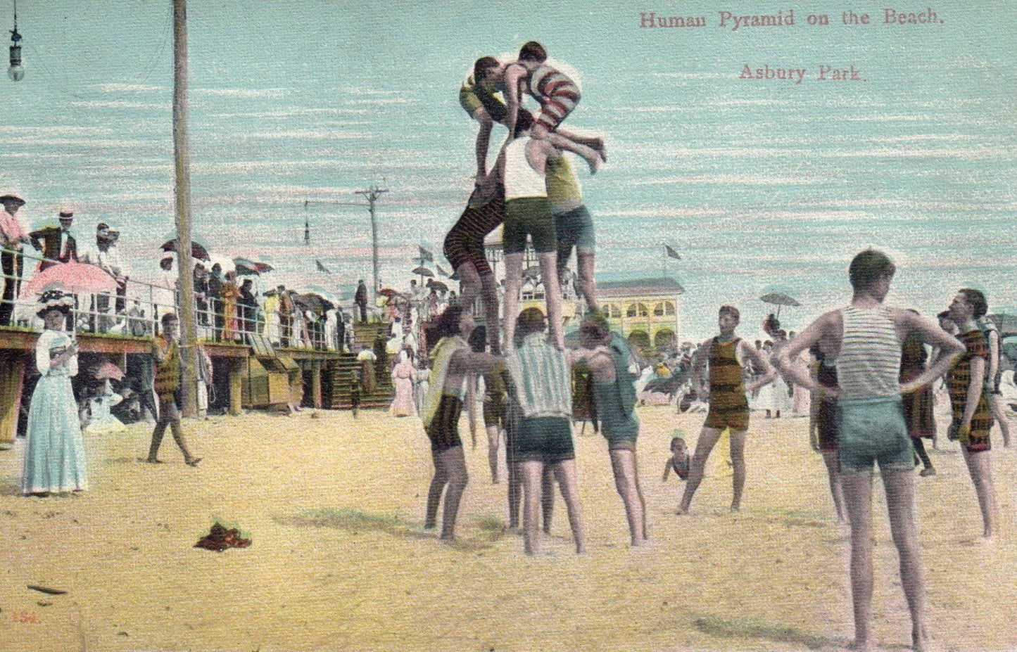 Human Pyramid on the Beach in Asbury Park New Jersey NJ Postcard