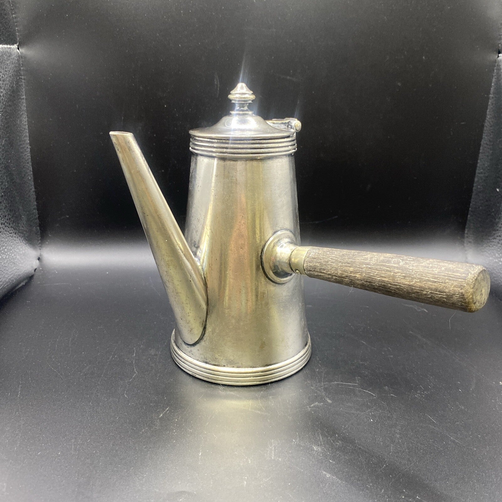 Antique JOS HEINRICHS Silver Soldered Chocolate Pot Wood Handle Hotel Teapot TEA