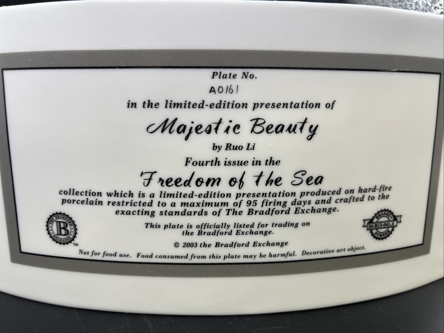 Bradford Majestic Beauty Freedom of The Sea Horse Plate Ltd Ed A0161