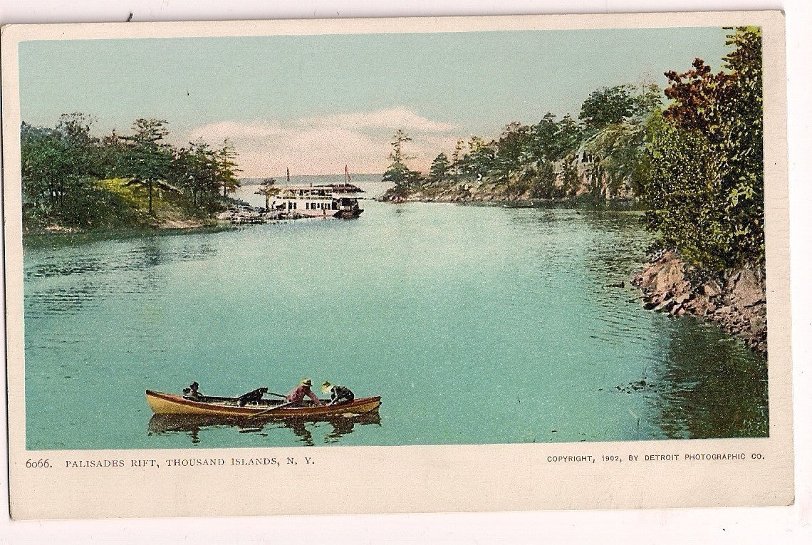 Early Palisades Rift canoe men dog Thousand Islands NY New York # 6066 Postcard