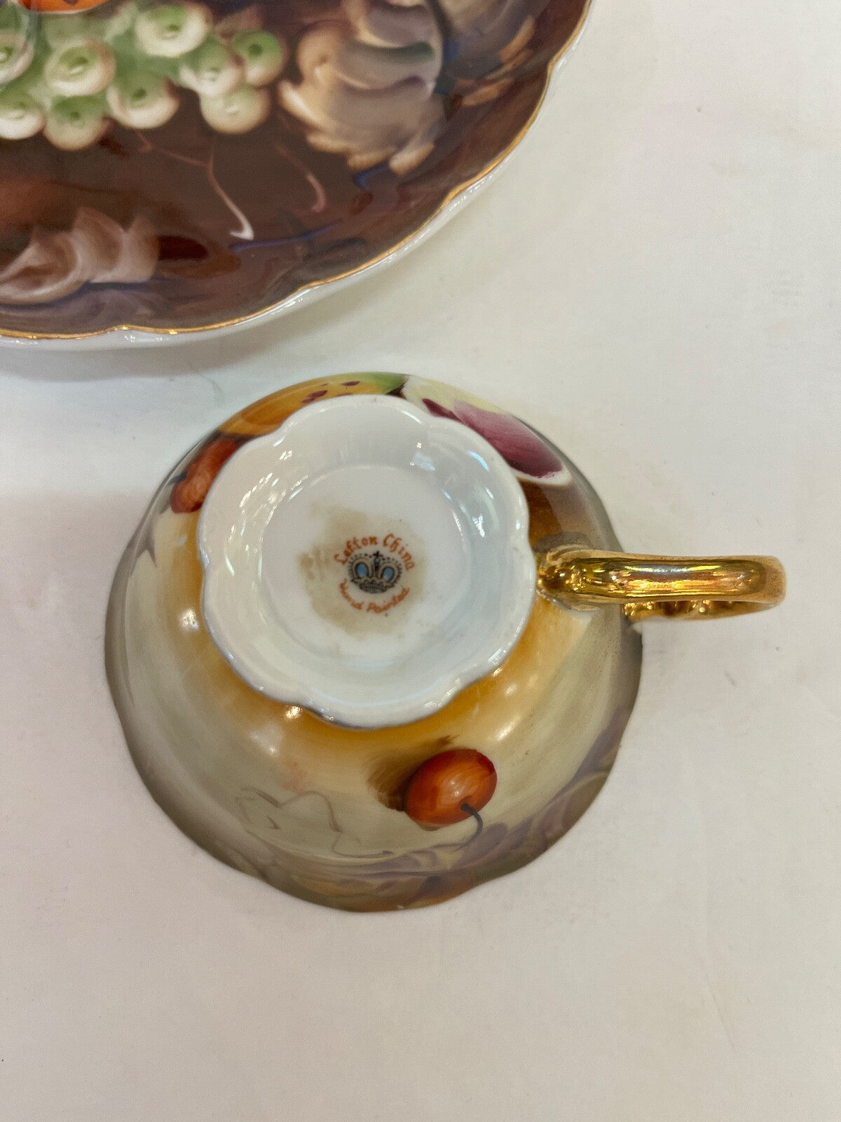 Vintage Lefton China Hand Painted Gold Accent Teacup and Saucer Fruit Pattern  