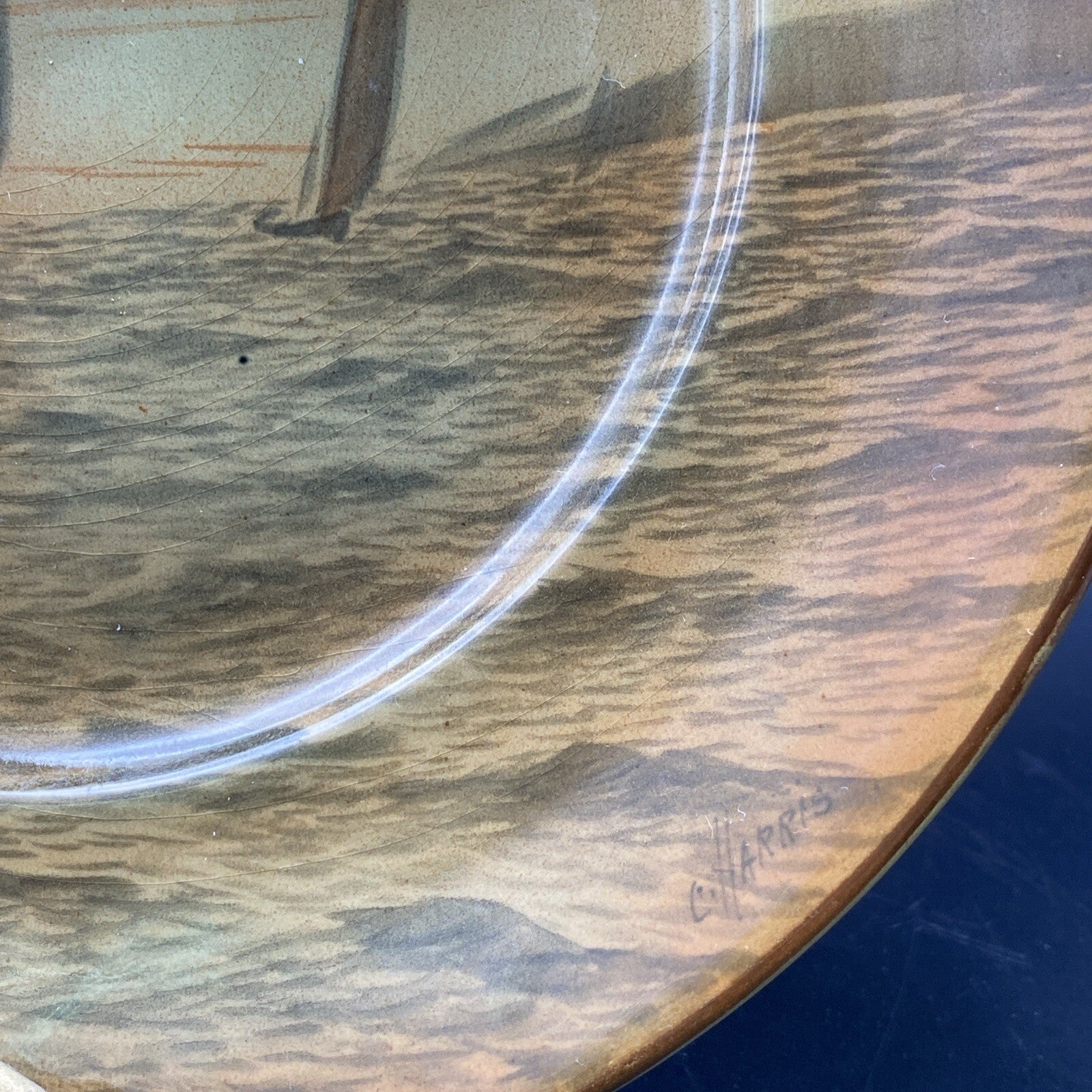 Antique 1912 Buffalo Pottery Abino Ware Nautical Ship Plate Signed C Harris