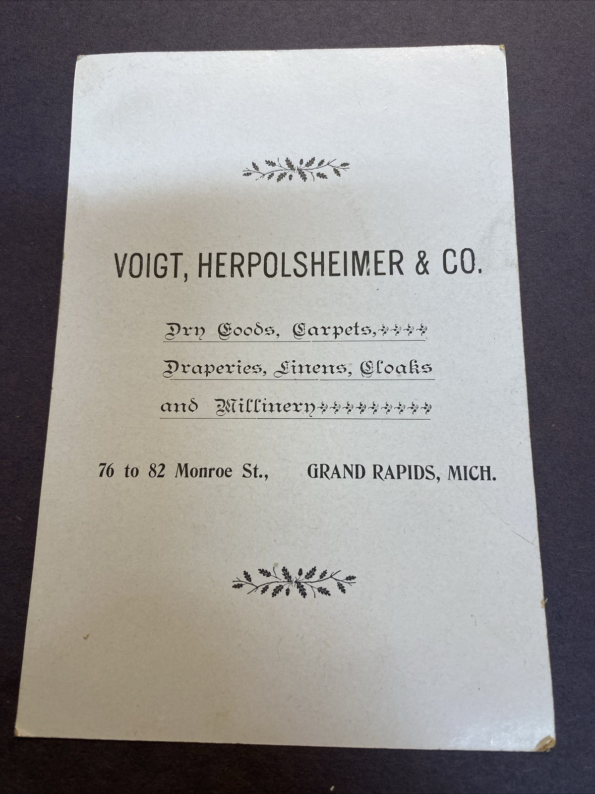 RARE Herpolsheimer's Grand Rapids Michigan MI Advertising Victorian Trade Card