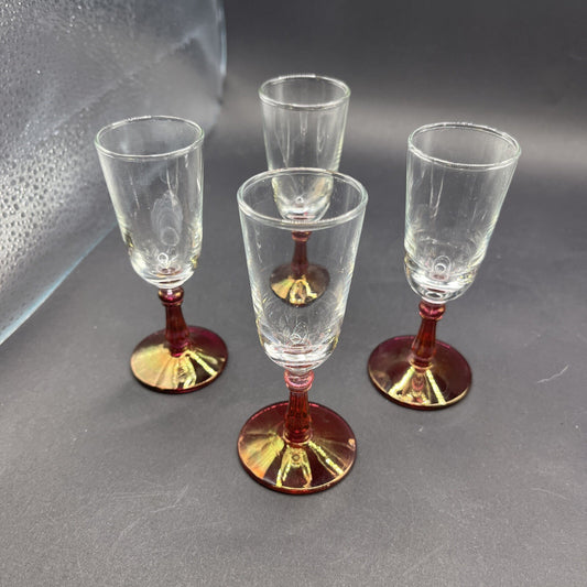 Cranberry Optic Cordial Sherry Glasses Set Of 4