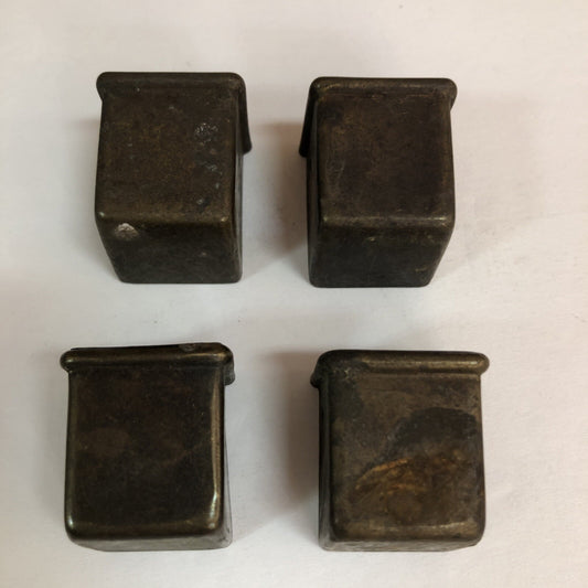 LOT OF 4 ANTIQUE VINTAGE MID-CENTURY BRASS CUBE FURNITURE FOOT COVERS SALVAGE