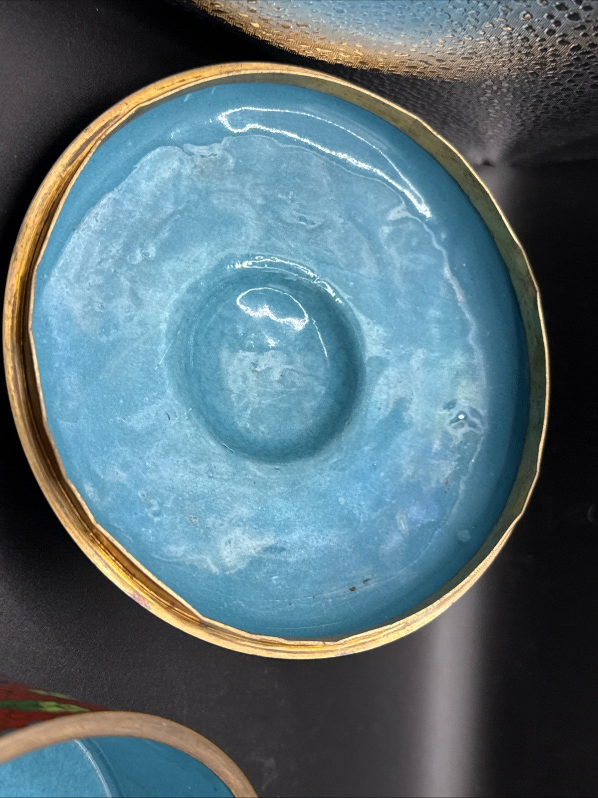 Foo Dog Finial Chinese Enamel Brass Cloisonne Round Box Vintage -5.5  tin red