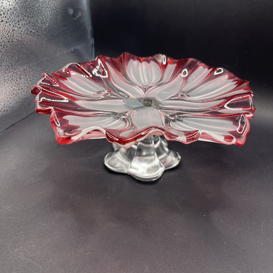 Mikasa Waltherglass Germany Tulips Pink Crystal Pedestal Compote Server