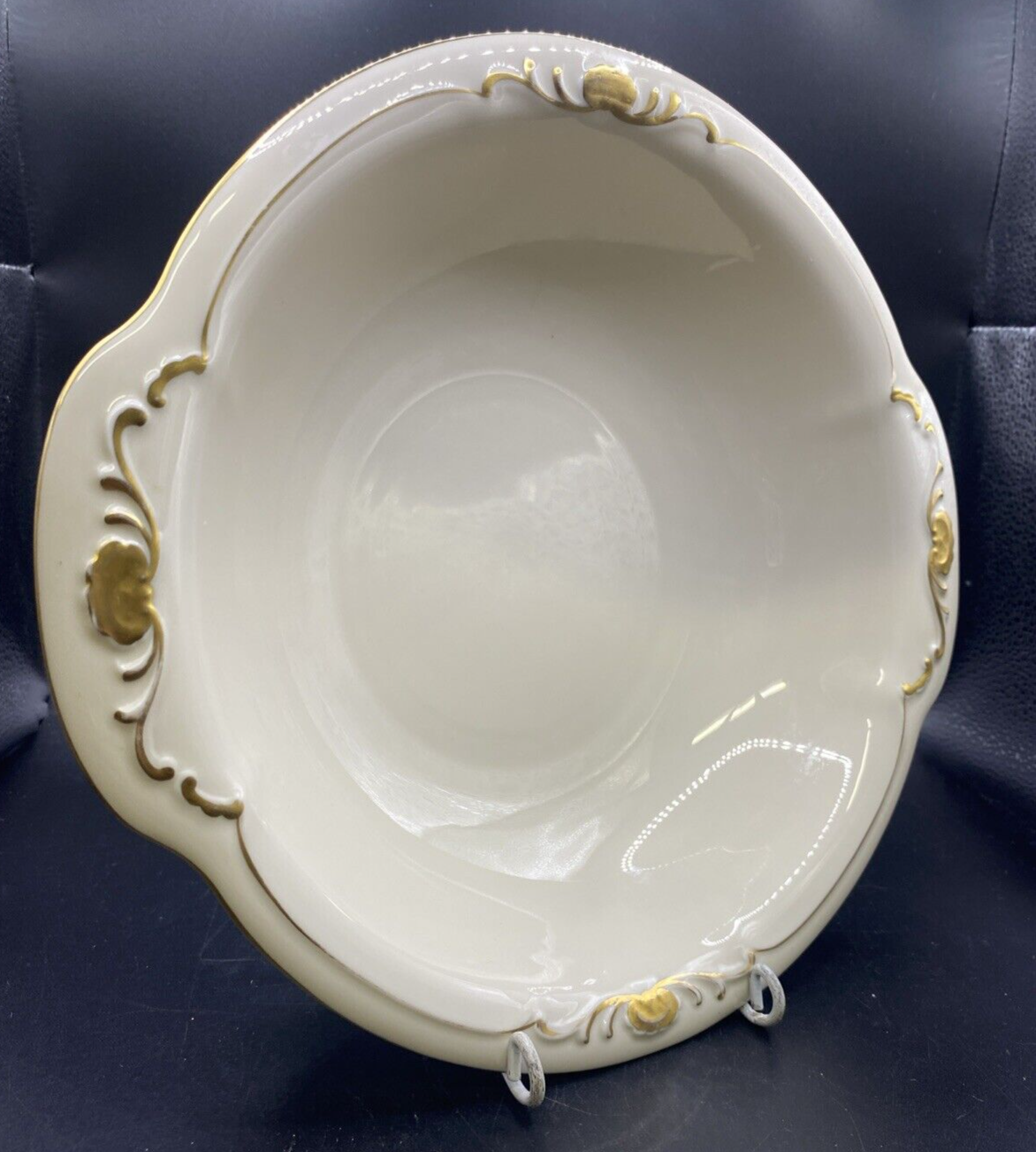 RARE 8.5" Waldershof Bavaria Serving Bowl with handles Cream with Gold Rim