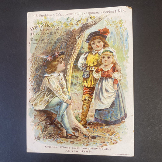 H E Bucklen 1895 Dr Kings New Discovery Shakespeare Victorian Trade Card # 4